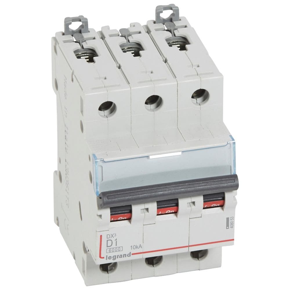 Legrand - Disjoncteur DX3 6000-vis/vis-3P-400V~-1A-10kA-courbe D-peigne HX3 trad 3P-3M