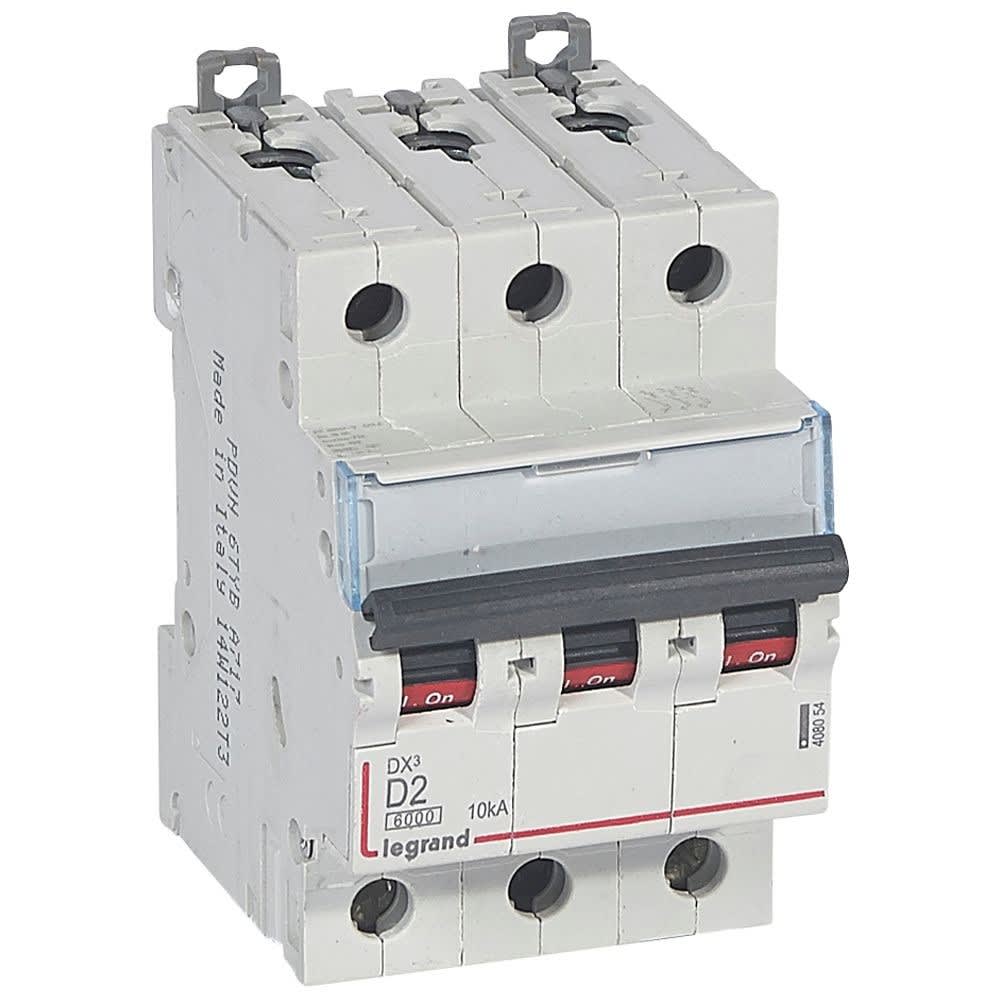 Legrand - Disjoncteur DX3 6000-vis/vis-3P-400V~-2A-10kA-courbe D-peigne HX3 trad 3P-3M