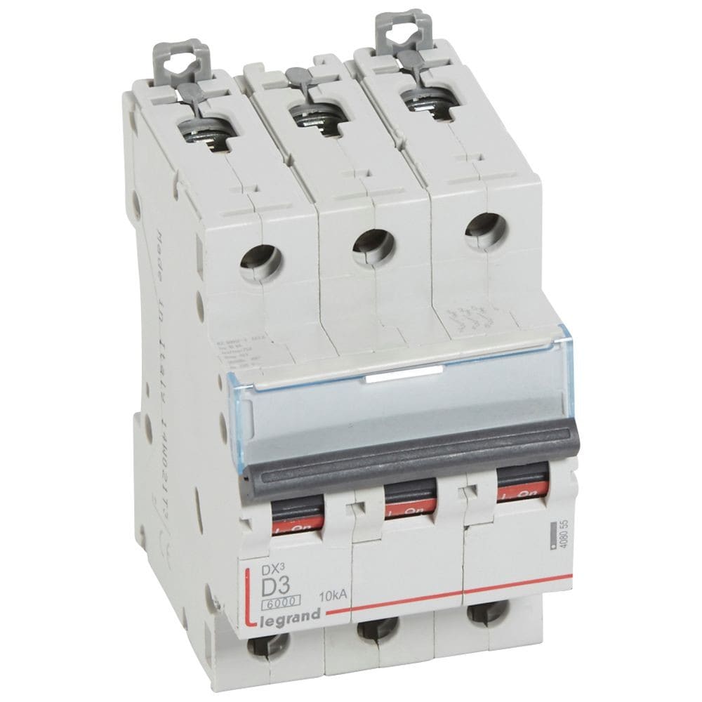 Legrand - Disjoncteur DX3 6000-vis/vis-3P-400V~-3A-10kA-courbe D-peigne HX3 trad 3P-3M