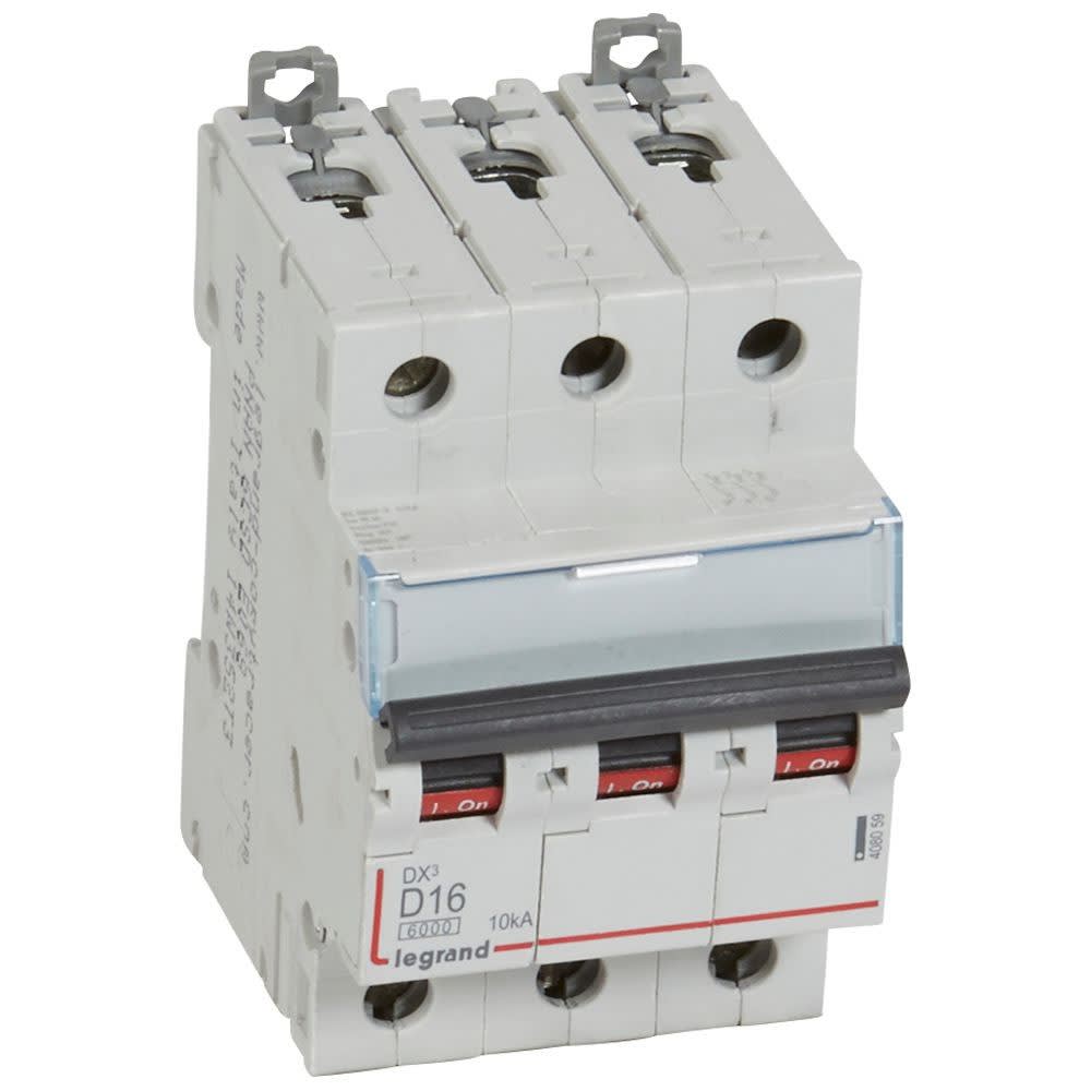 Legrand - Disjoncteur DX3 6000-vis/vis-3P-400V~-16A-10kA-courbe D-peigne HX3 trad 3P-3M