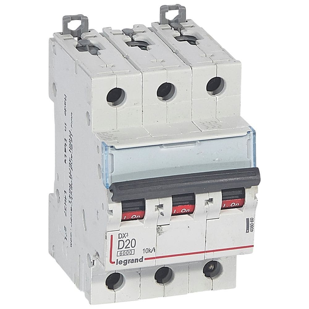 Legrand - Disjoncteur DX3 6000-vis/vis-3P-400V~-20A-10kA-courbe D-peigne HX3 trad 3P-3M