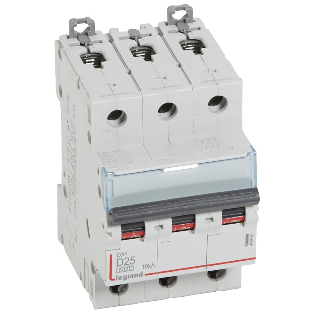 Legrand - Disjoncteur DX3 6000-vis/vis-3P-400V~-25A-10kA-courbe D-peigne HX3 trad 3P-3M