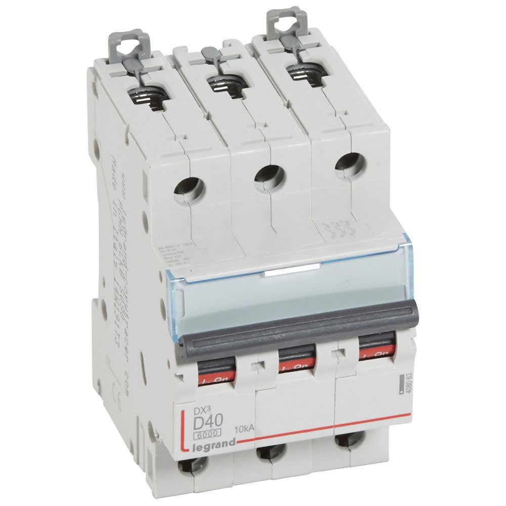 Legrand - Disjoncteur DX3 6000-vis/vis-3P-400V~-40A-10kA-courbe D-peigne HX3 trad 3P-3M