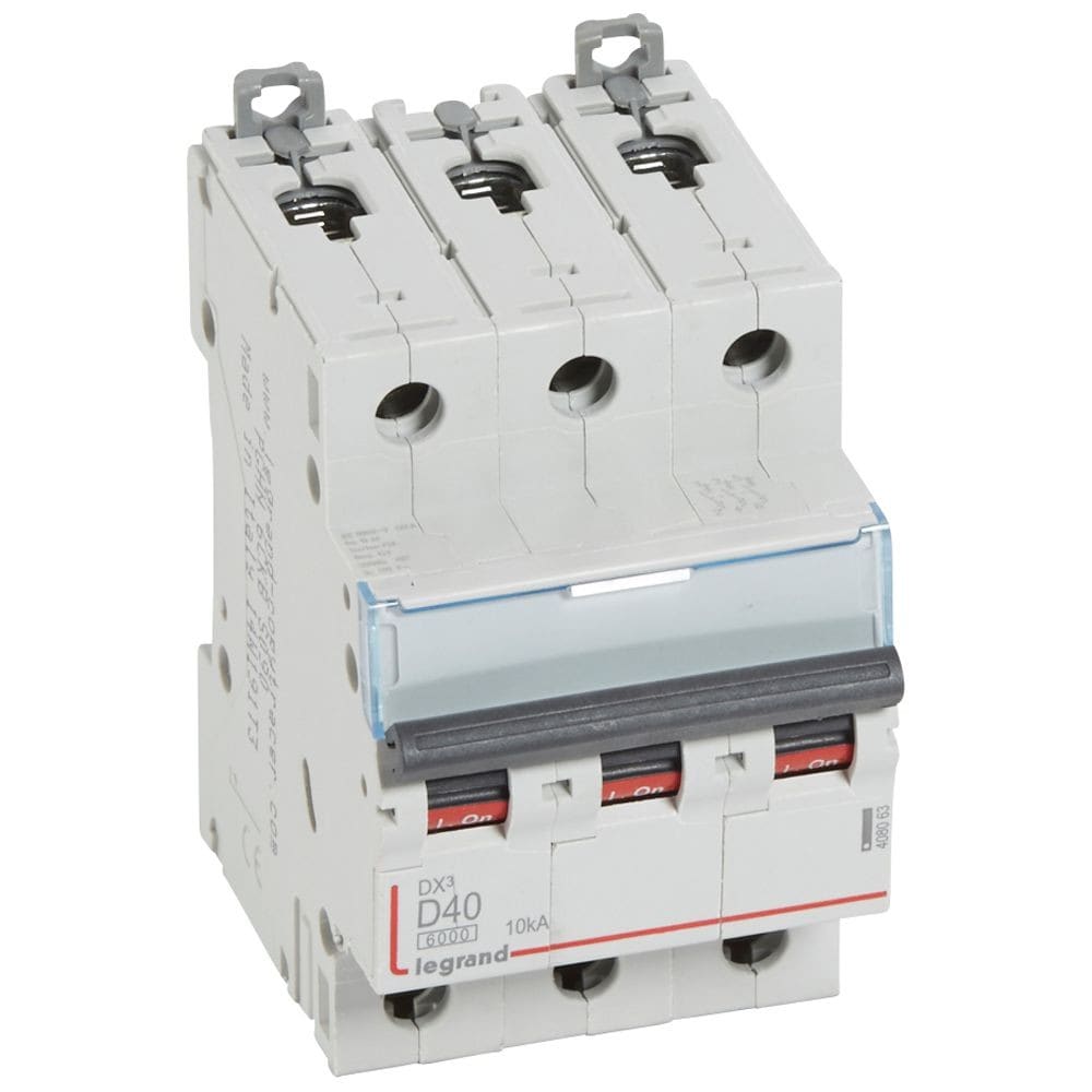 Legrand - Disjoncteur DX3 6000-vis/vis-3P-400V~-40A-10kA-courbe D-peigne HX3 trad 3P-3M