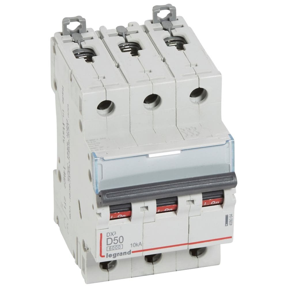 Legrand - Disjoncteur DX3 6000-vis/vis-3P-400V~-50A-10kA-courbe D-peigne HX3 trad 3P-3M