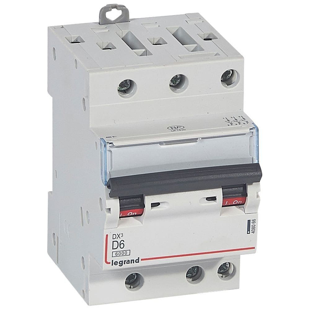Legrand - Disjoncteur DX3 6000-vis/vis-3P-400V~-6A-courbe D-peigne HX3 opti 4P -3M