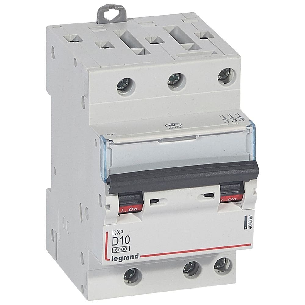 Legrand - Disjoncteur DX3 6000-vis/vis-3P-400V~-10A-courbe D-peigne HX3 opti 4P -3M