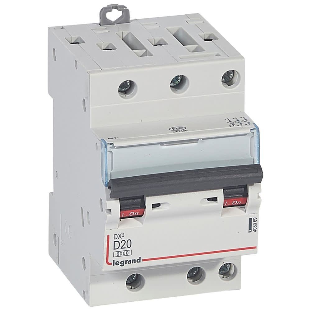 Legrand - Disjoncteur DX3 6000-vis/vis-3P-400V~-20A-courbe D-peigne HX3 opti 4P -3M