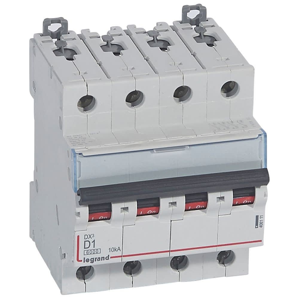 Legrand - Disjoncteur DX3 6000-vis/vis-4P-400V~-1A-10kA-courbe D-peigne HX3 trad 4P - 4M