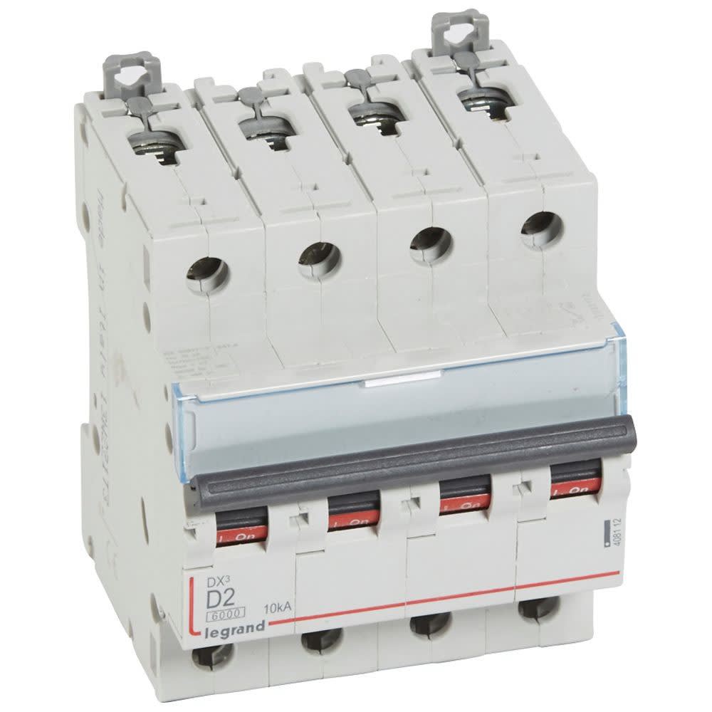 Legrand - Disjoncteur DX3 6000-vis/vis-4P-400V~-2A-10kA-courbe D-peigne HX3 trad 4P - 4M