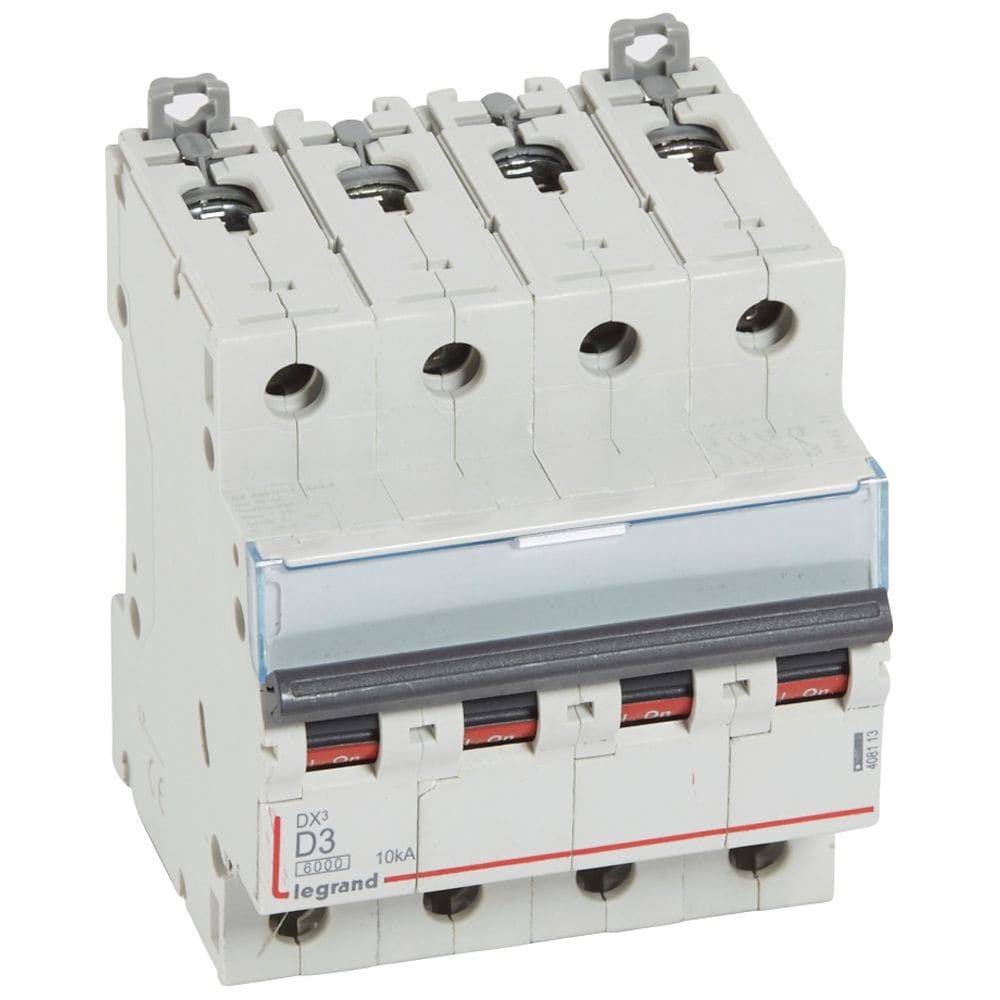 Legrand - Disjoncteur DX3 6000-vis/vis-4P-400V~-3A-10kA-courbe D-peigne HX3 trad 4P - 4M