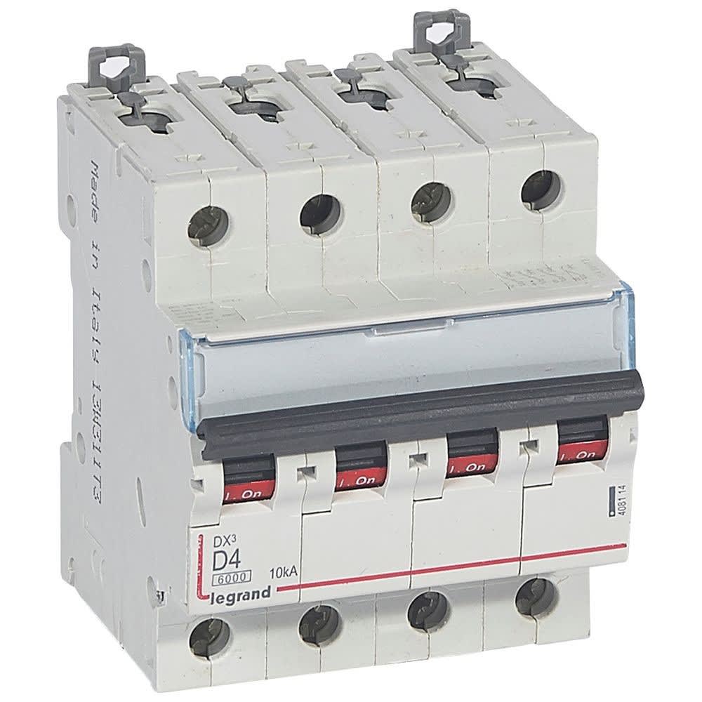 Legrand - Disjoncteur DX3 6000-vis/vis-4P-400V~-4A-10kA-courbe D-peigne HX3 trad 4P - 4M