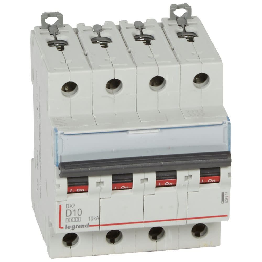 Legrand - Disjoncteur DX3 6000-vis/vis-4P-400V~-10A-10kA-courbe D-peigne HX3 trad 4P - 4M
