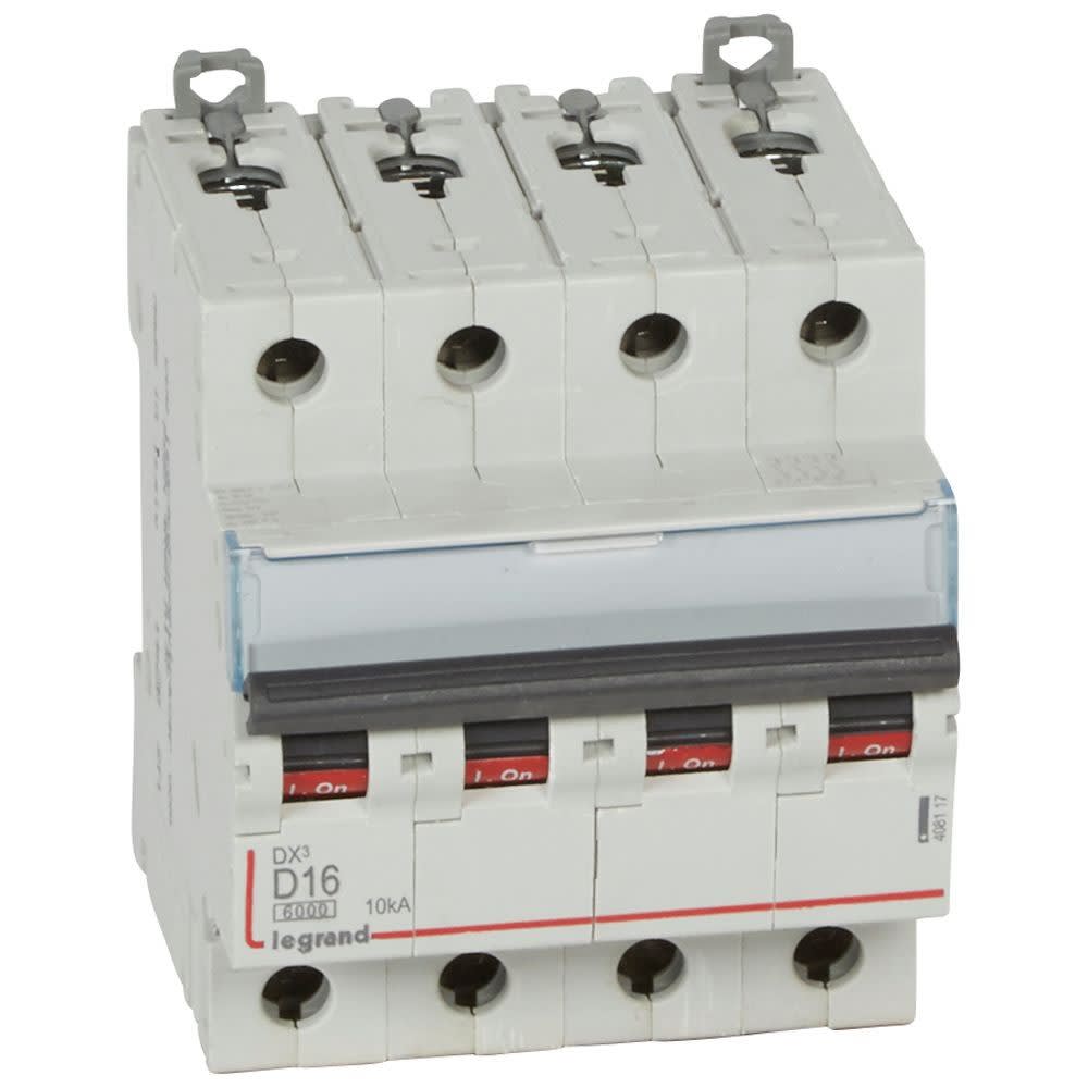 Legrand - Disjoncteur DX3 6000-vis/vis-4P-400V~-16A-10kA-courbe D-peigne HX3 trad 4P - 4M