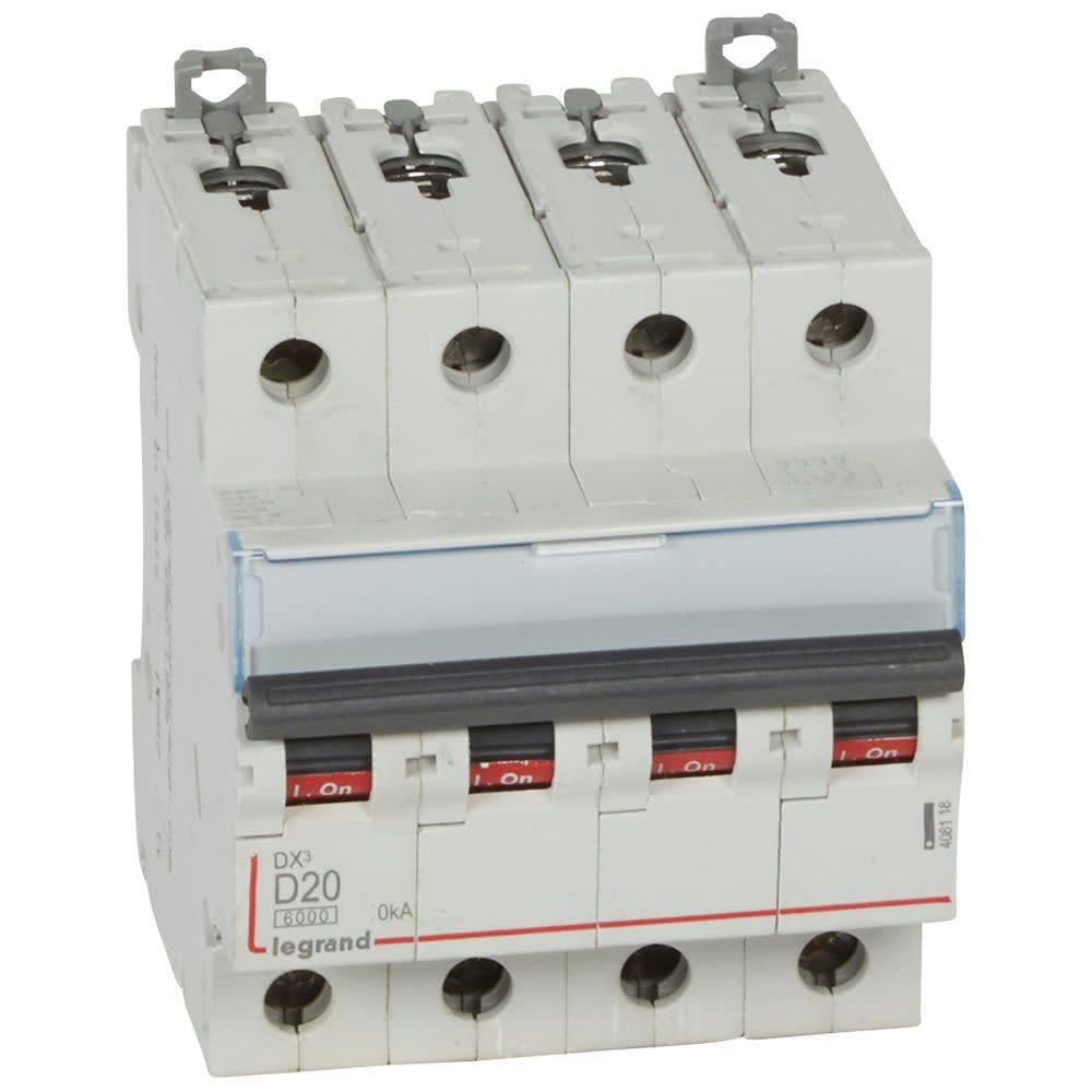 Legrand - Disjoncteur DX3 6000-vis/vis-4P-400V~-20A-10kA-courbe D-peigne HX3 trad 4P - 4M
