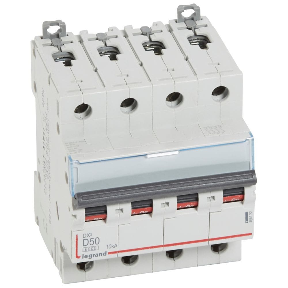 Legrand - Disjoncteur DX3 6000-vis/vis-4P-400V~-50A-10kA-courbe D-peigne HX3 trad 4P - 4M