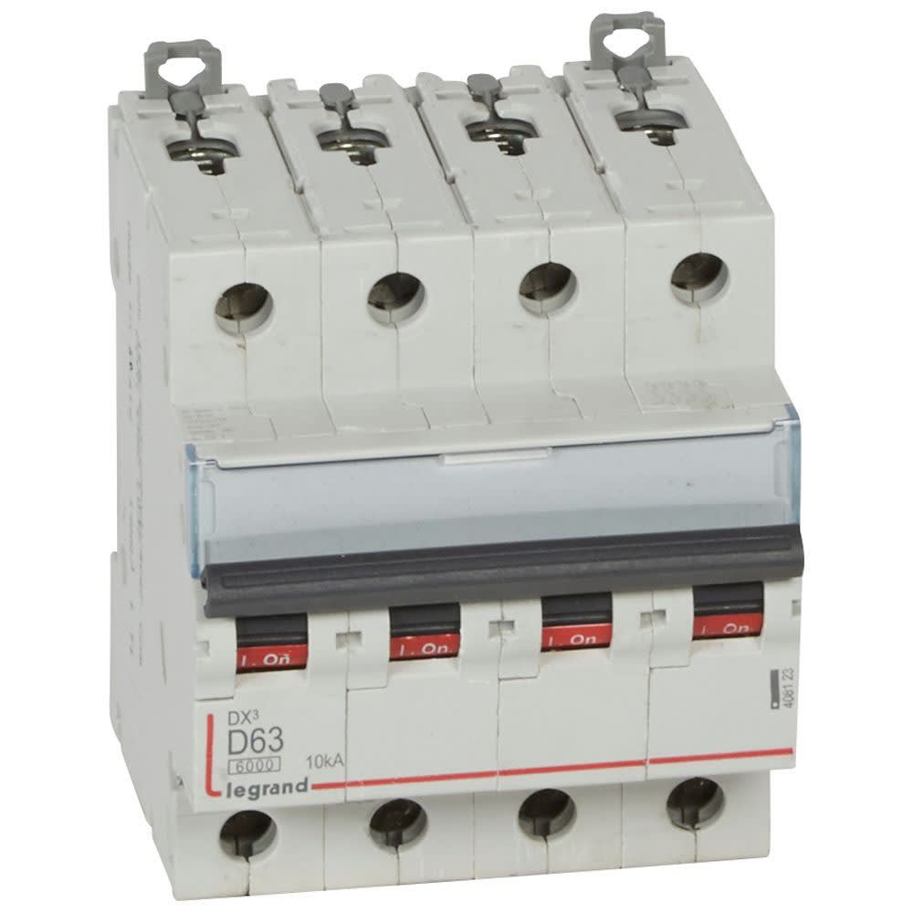 Legrand - Disjoncteur DX3 6000-vis/vis-4P-400V~-63A-10kA-courbe D-peigne HX3 trad 4P - 4M