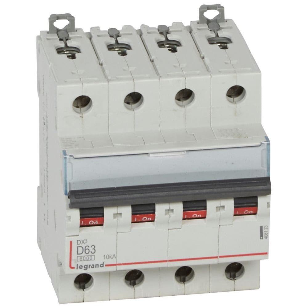 Legrand - Disjoncteur DX3 6000-vis/vis-4P-400V~-63A-10kA-courbe D-peigne HX3 trad 4P - 4M