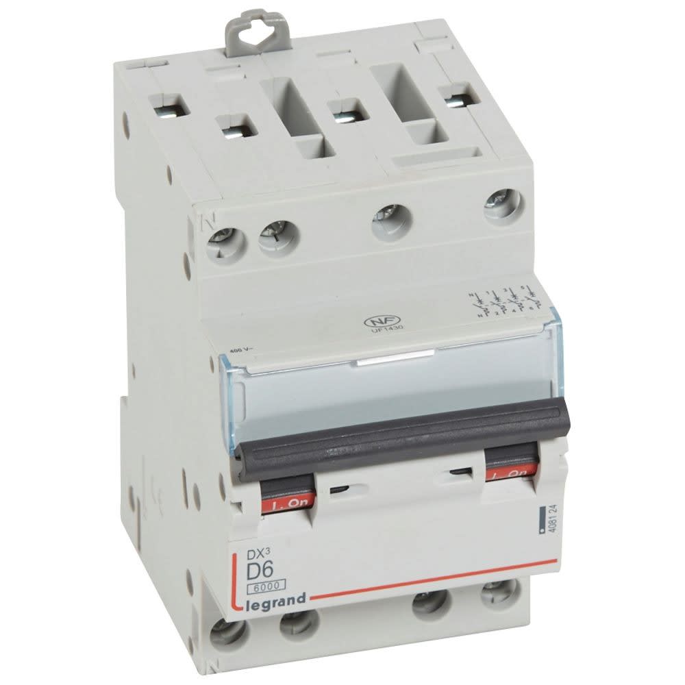 Legrand - Disjoncteur DX3 6000-vis/vis-4P-400V~-6A-10kA-courbe D-peigne HX3 opti 4P -3M