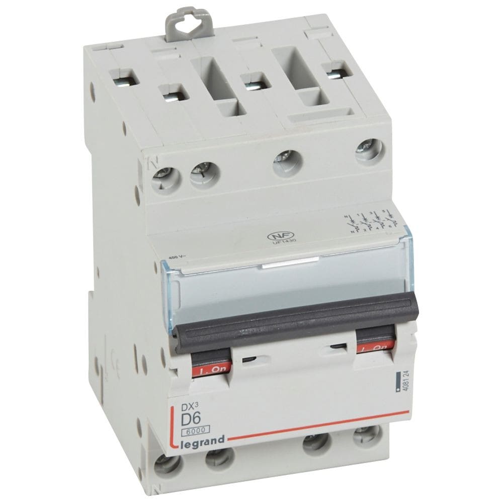 Legrand - Disjoncteur DX3 6000-vis/vis-4P-400V~-6A-courbe D-peigne HX3 opti 4P -3M