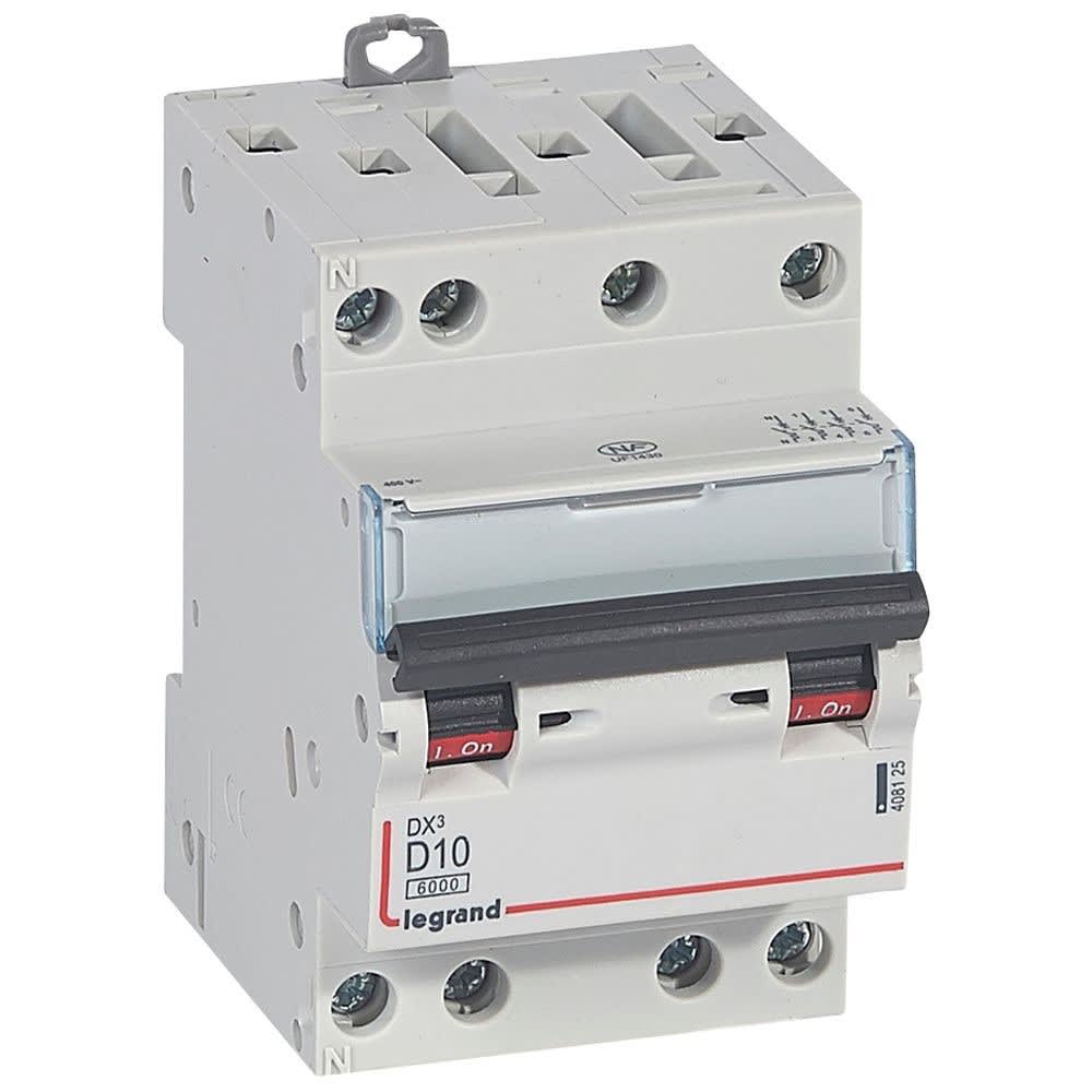 Legrand - Disjoncteur DX3 6000-vis/vis-4P-400V~-10A-10kA-courbe D-peigne HX3 opti 4P -3M