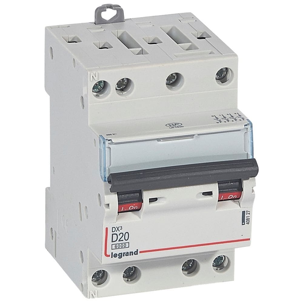 Legrand - Disjoncteur DX3 6000-vis/vis-4P-400V~-20A-courbe D-peigne HX3 opti 4P -3M