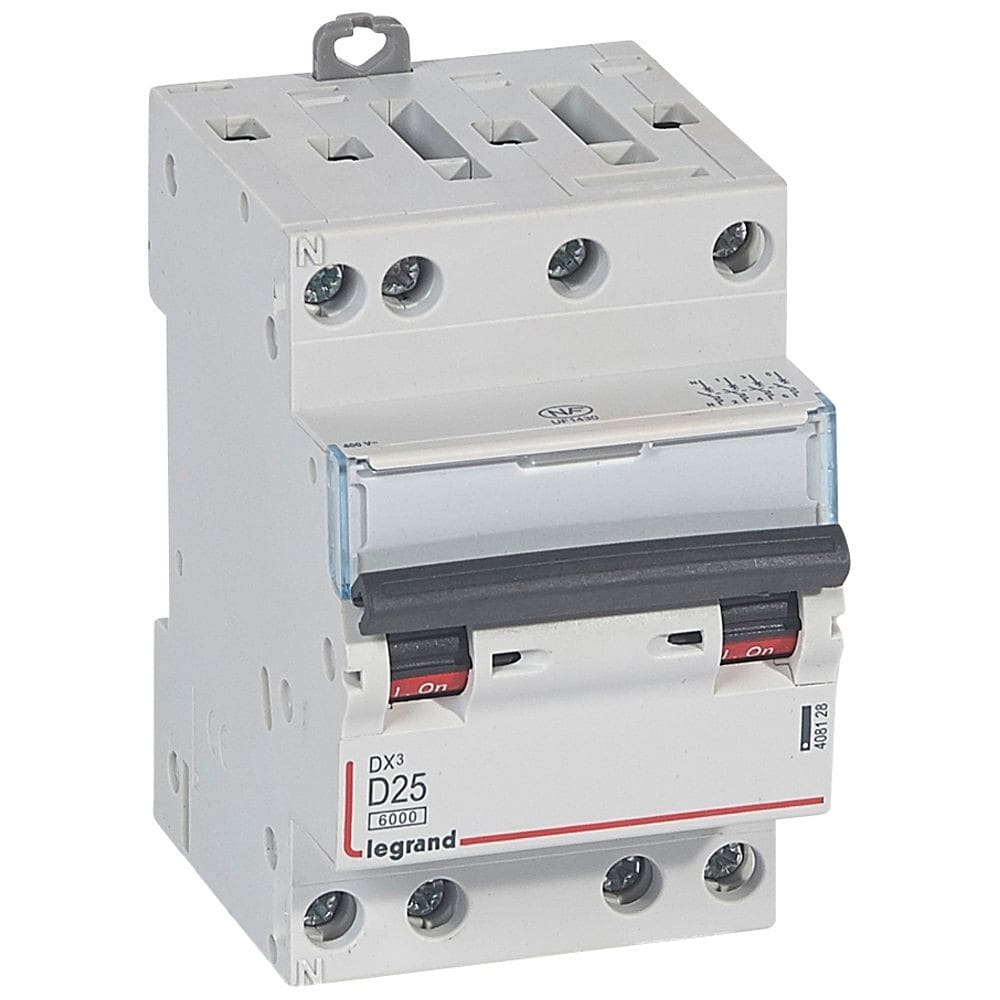 Legrand - Disjoncteur DX3 6000-vis/vis-4P-400V~-25A-courbe D-peigne HX3 opti 4P -3M