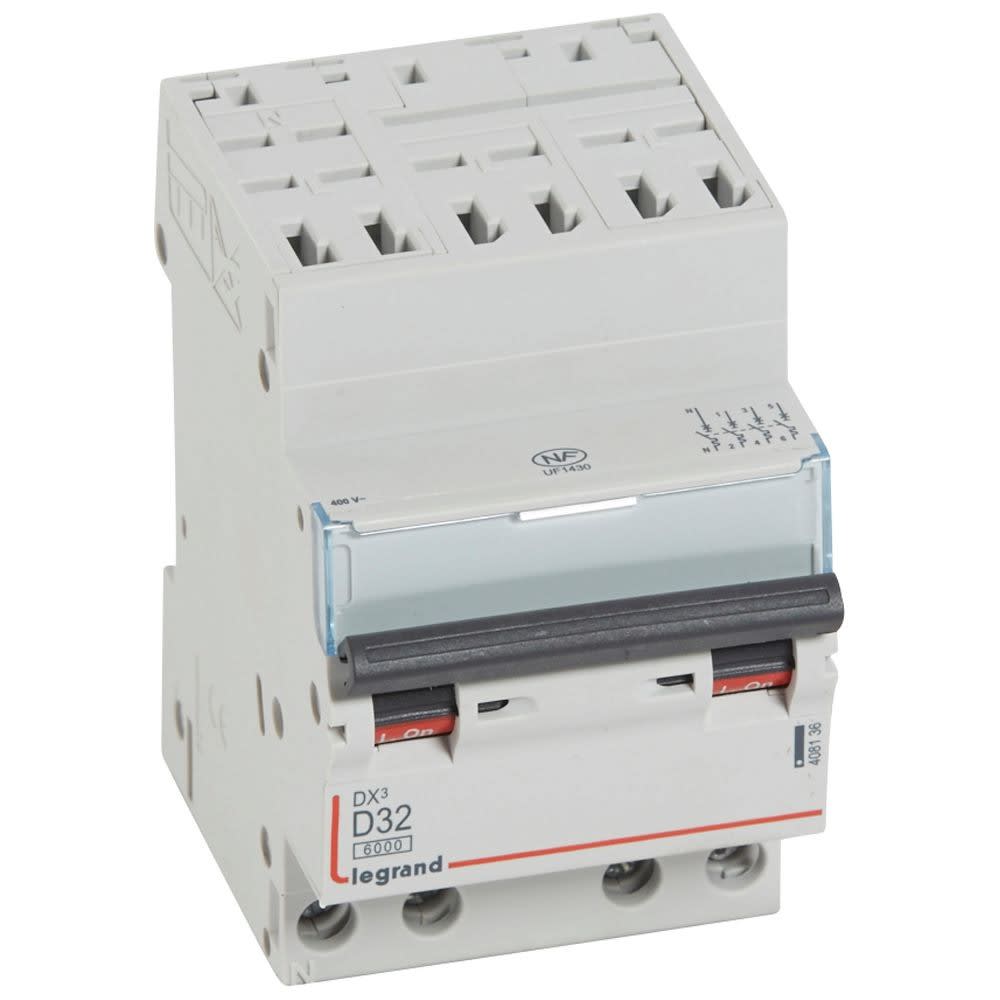 Legrand - Disjoncteur DX3 6000-auto/vis-4P-400V~-32A-10kA-courbe D-peigne HX3 opti 4P -3M