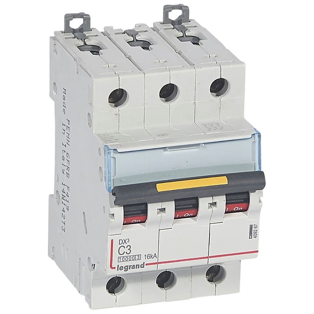 Legrand - Disjoncteur DX310000 16kA arrivée haute/départ bas vis 3P 3A courbe C - 3 mod