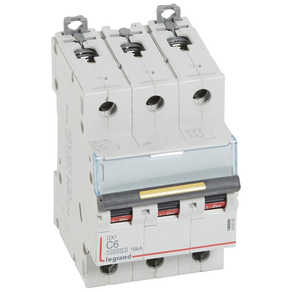 Legrand - Disjoncteur DX310000 16kA arrivée haute/départ bas vis 3P 6A courbe C - 3 mod