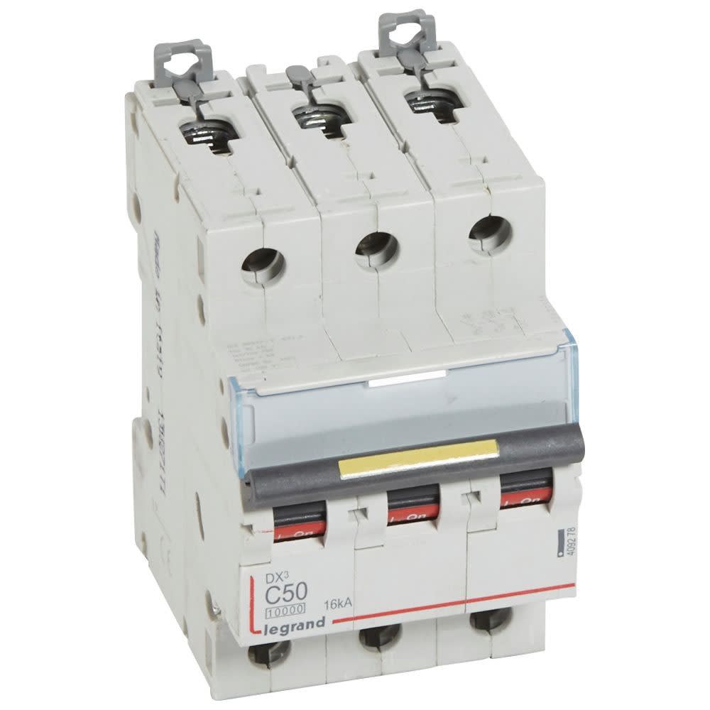 Legrand - Disj. DX3 1000kA 16kA arrivée haute/départ bas à vis 50A -courbe C -3 modules