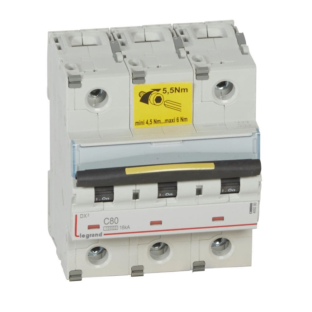 Legrand - Disjoncteur DX310000 16kA arrivée haut/départ bas vis 3P 80A courbe C - 4,5 mod