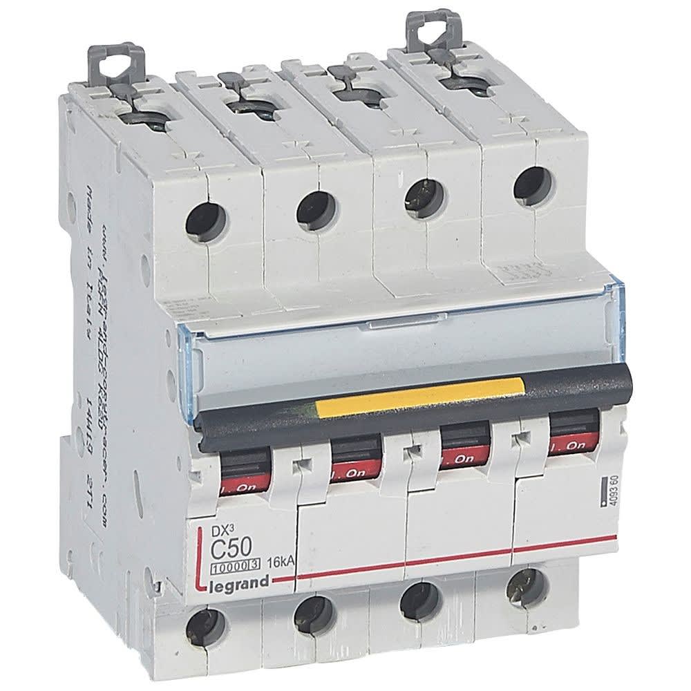 Legrand - Disjoncteur DX310000 16kA arrivée haut/départ bas vis 4P 50A courbe C 4 modules