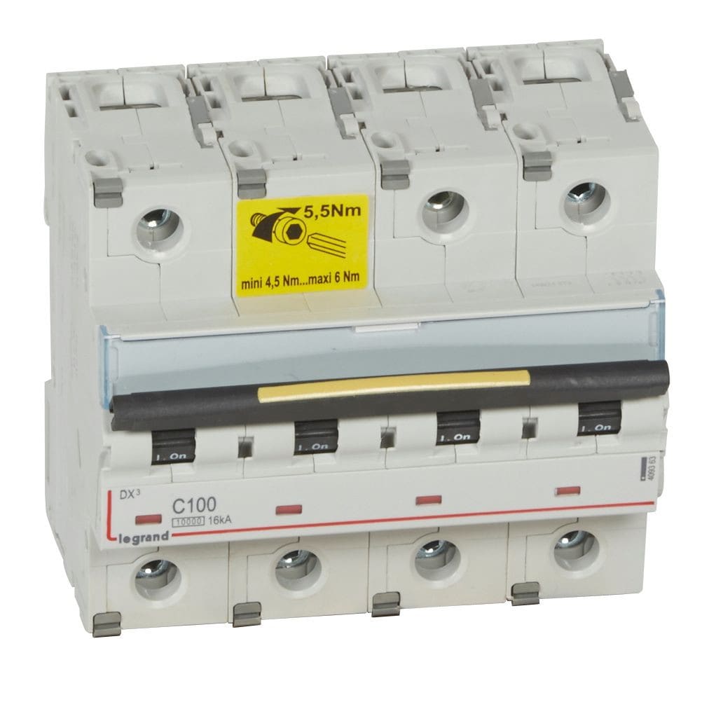 Legrand - Disjoncteur DX310000 16kA arrivée haut/départ bas vis 4P 100A courbe C - 6 mod