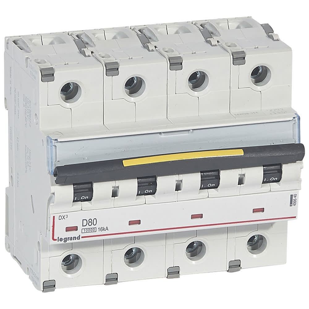 Legrand - Disjoncteur DX310000 16kA arrivée haute/départ bas vis 4P 80A courbe D - 6 mod
