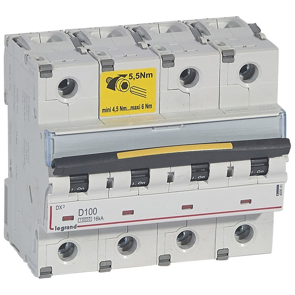 Legrand - Disjoncteur DX310000 16kA arrivée haut/départ bas vis 4P 100A courbe D 6 modules