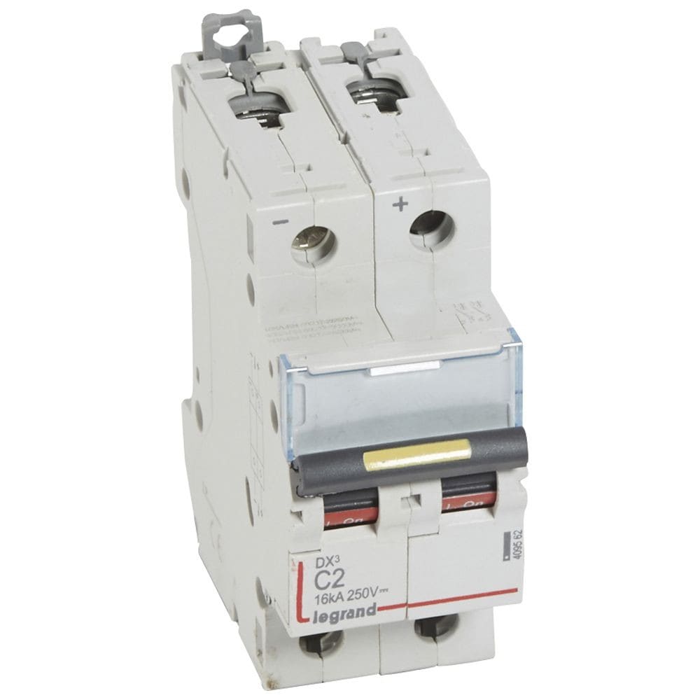 Legrand - Disjoncteur DX3 16kA - vis/vis - courant continu - 2A - courbe C - 2 modules