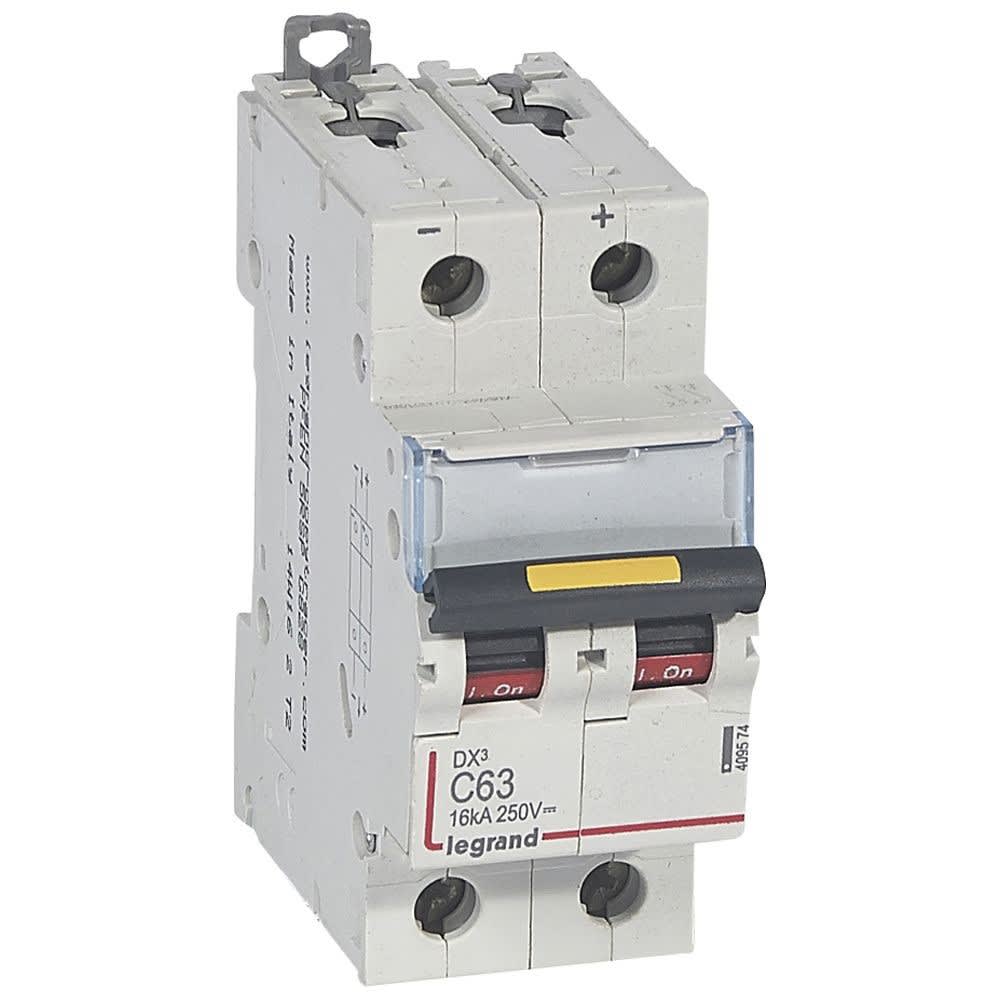 Legrand - Disjoncteur DX3 16kA - vis/vis - courant continu - 63A - courbe C - 2 modules