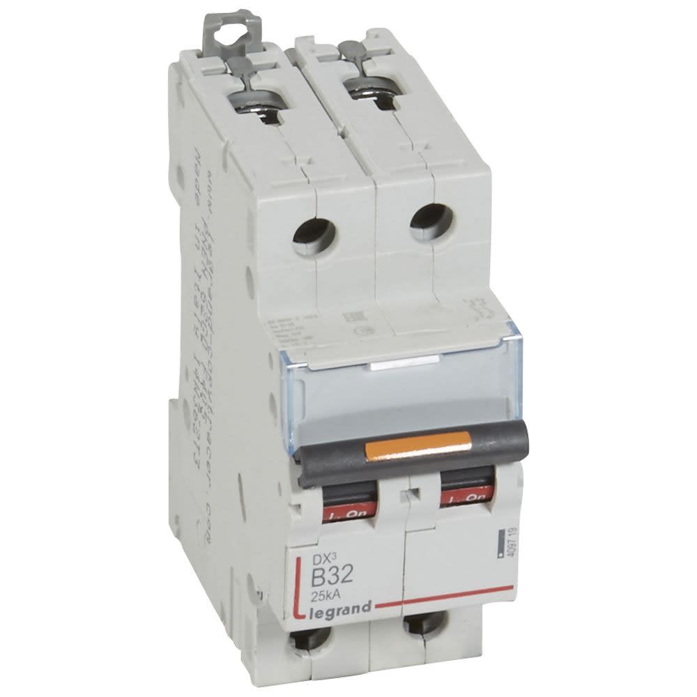 Legrand - Disjoncteur DX3 25kA arrivée haute/départ bas vis 2P 32A courbe B - 2 mod