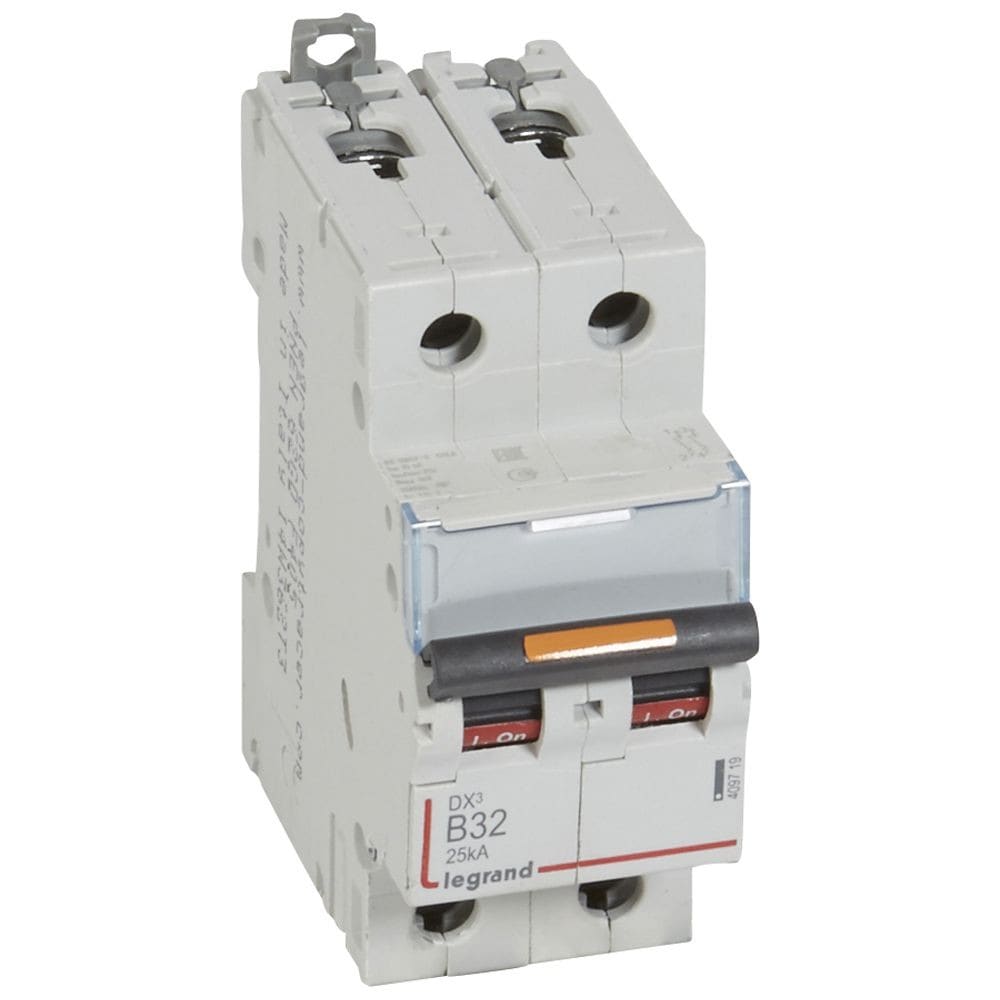 Legrand - Disjoncteur DX3 25kA arrivée haute/départ bas vis 2P 32A courbe B - 2 mod