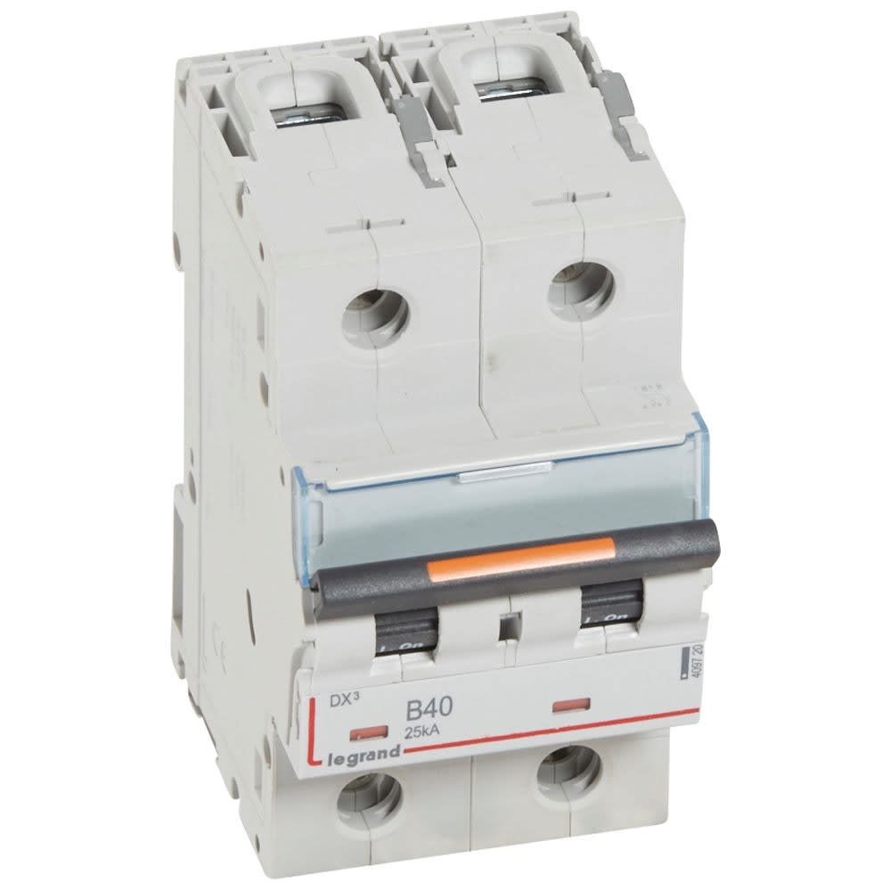 Legrand - Disjoncteur DX3 25kA arrivée haute/départ bas vis 2P 40A courbe B - 2 mod