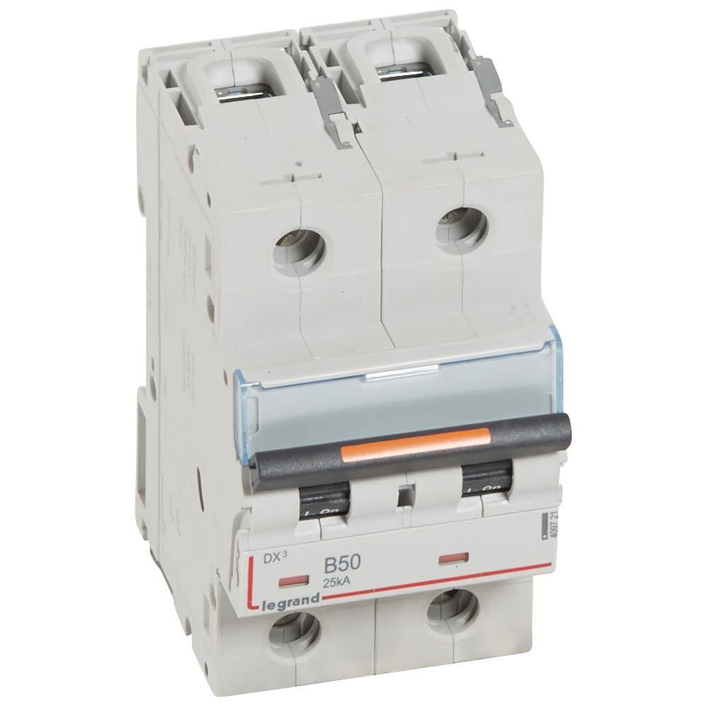 Legrand - Disjoncteur DX3 25kA arrivée haute/départ bas vis 2P 50A courbe B - 2 mod