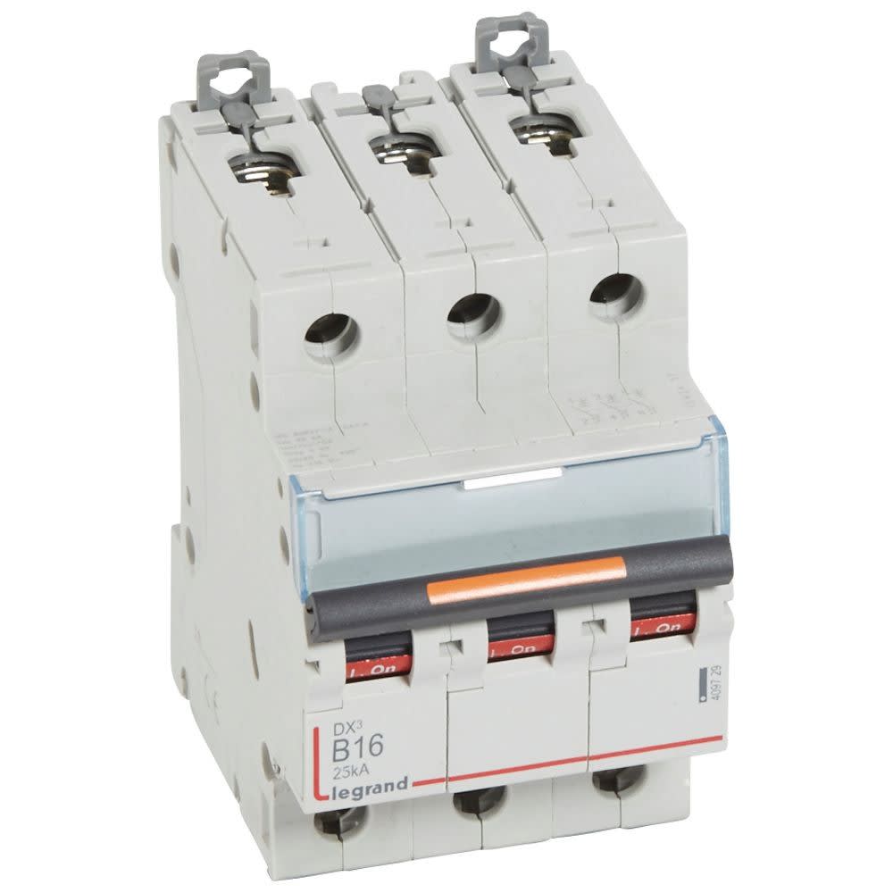 Legrand - Disj. DX3 25kA arrivée haute, départ bas à vis 3P 400V~ - 16A courbe B 3 modules