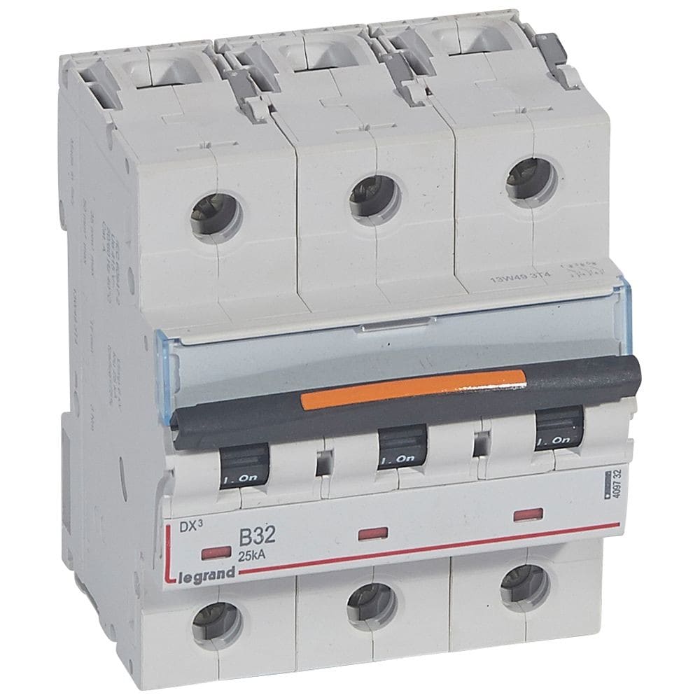 Legrand - Disjoncteur DX3 25kA arrivée haute/départ bas vis 3P 32A courbe B - 4,5 mod