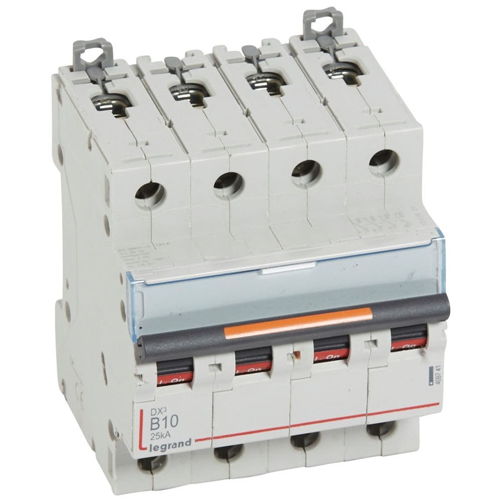 Legrand - Disj. DX3 25kA arrivée haute, départ bas à vis 4P 400V~ - 10A courbe B 4 modules
