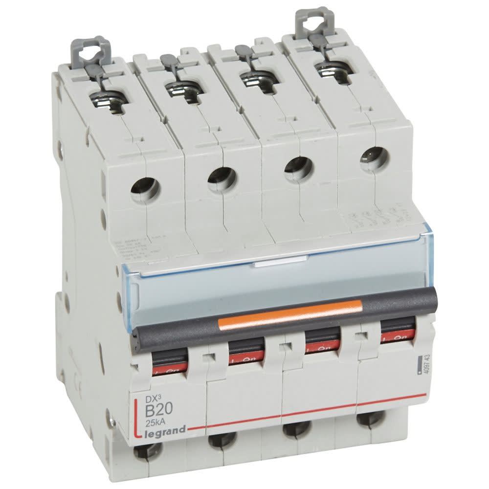 Legrand - Disj. DX3 25kA arrivée haute, départ bas à vis 4P 400V~ - 20A courbe B 4 modules