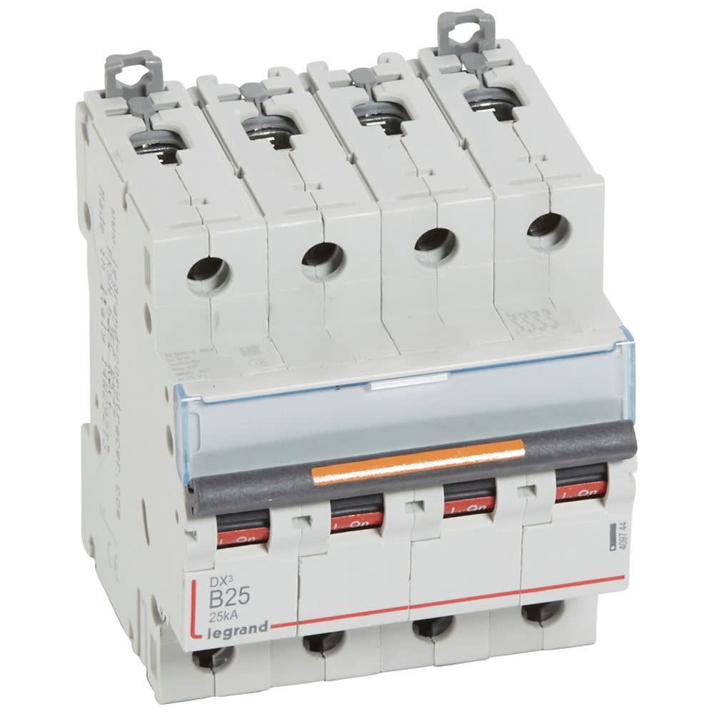 Legrand - Disj. DX3 25kA arrivée haute, départ bas à vis 4P 400V~ - 25A courbe B 4 modules