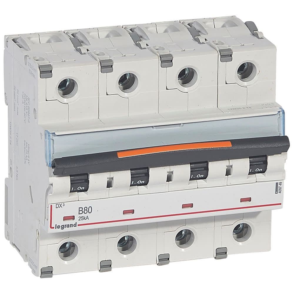 Legrand - Disj. DX3 25kA arrivée haute, départ bas à vis 4P 400V~ - 80A courbe B 6 modules