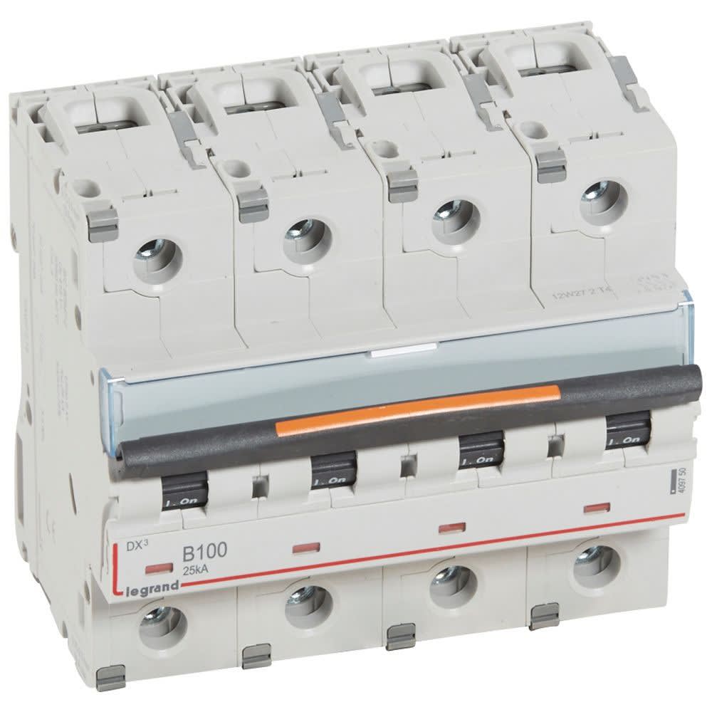 Legrand - Disjoncteur DX3 25kA arrivée haute/départ bas vis 4P 100A courbe B - 6 mod