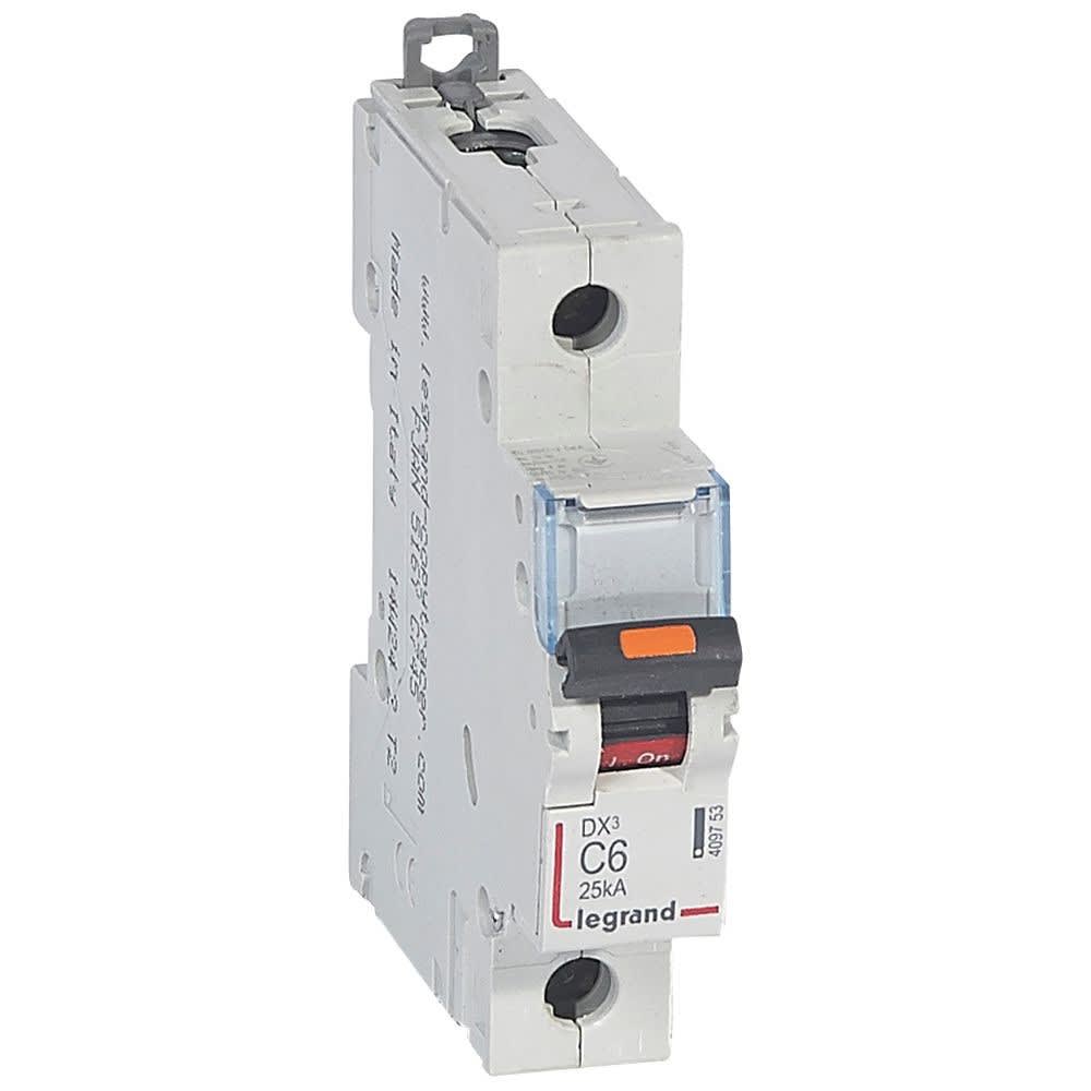 Legrand - Disjoncteur DX3 25kA arrivée haute/départ bas vis 1P 6A -courbe C - 1 mod